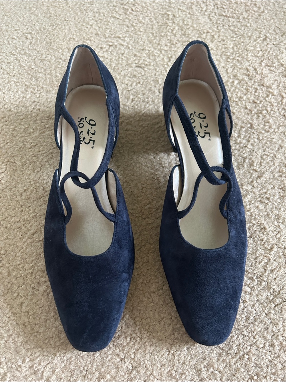 Navy Suede Pointed-Toe Heels with Stretchy Straps sz 8